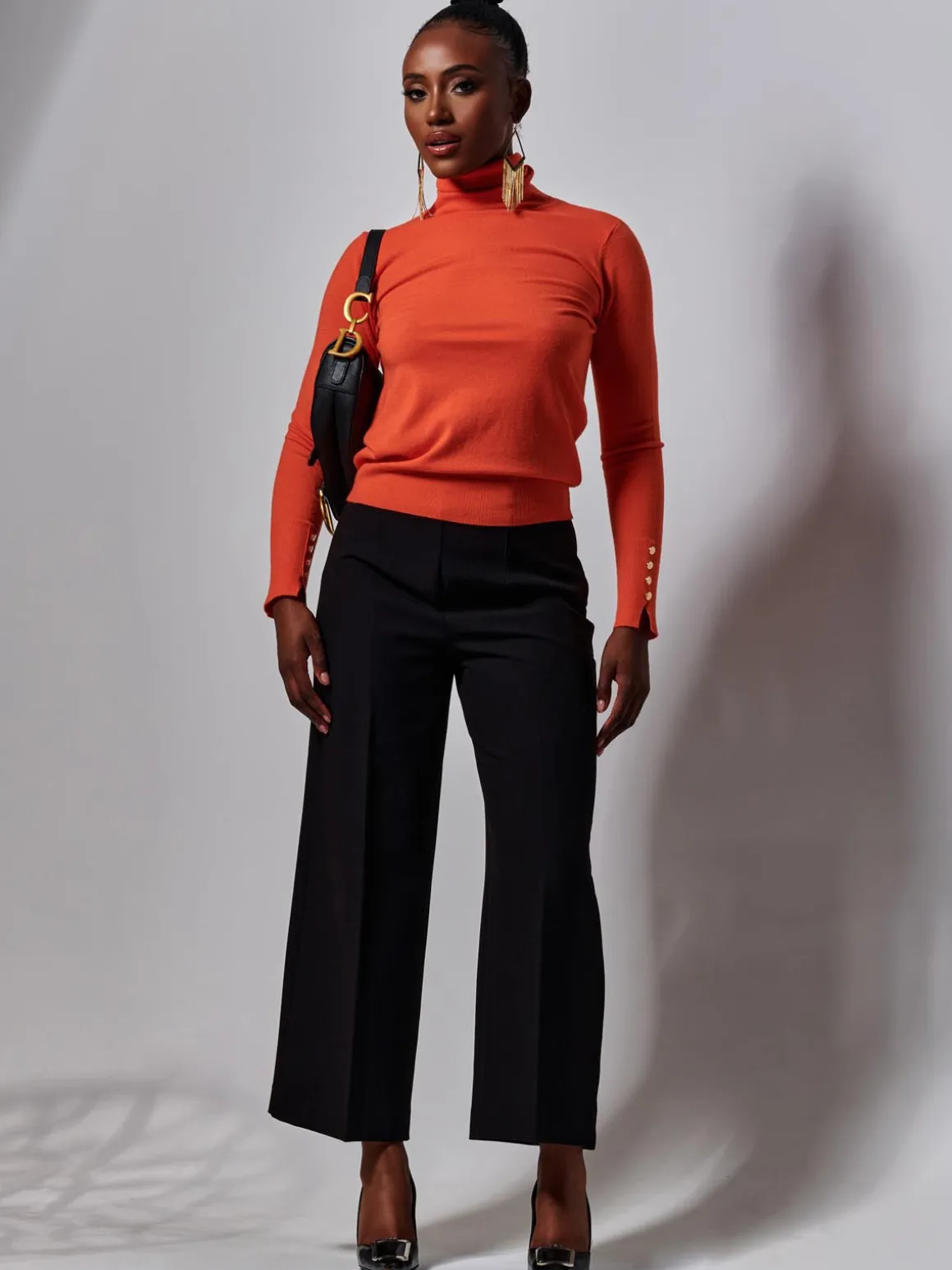 Turtleneck Fine Knit Fittted Jumper, Orange