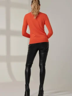 Turtleneck Fine Knit Fittted Jumper, Orange