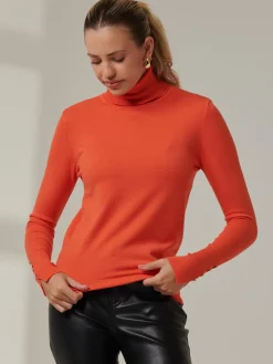 Turtleneck Fine Knit Fittted Jumper, Orange