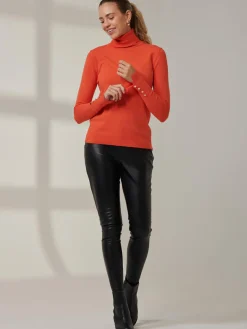 Turtleneck Fine Knit Fittted Jumper, Orange