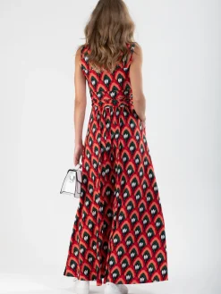 Turtleneck Jersey Print Maxi Dress, Red Pattern