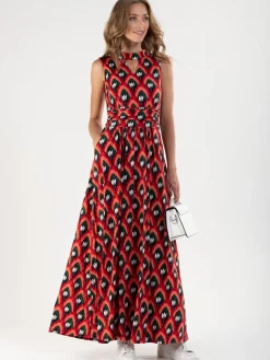 Turtleneck Jersey Print Maxi Dress, Red Pattern