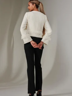 Tweed Fringe Hem Jacket, Cream