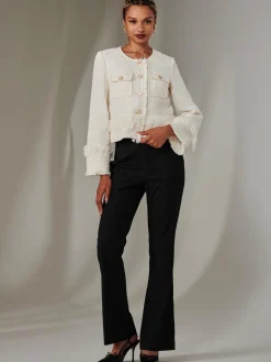 Tweed Fringe Hem Jacket, Cream