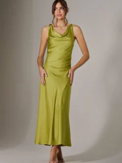 Twisted Shoulder Cowl Neck Midaxi Dress, Green