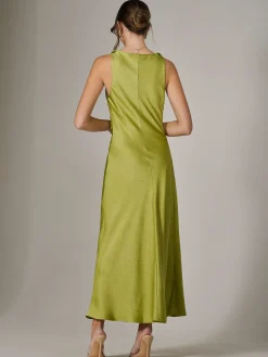 Twisted Shoulder Cowl Neck Midaxi Dress, Green