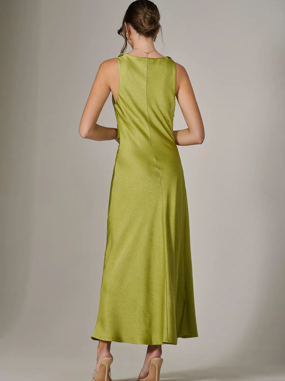 Twisted Shoulder Cowl Neck Midaxi Dress, Green