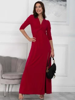 Twist Knot Front Maxi Dress, Berry