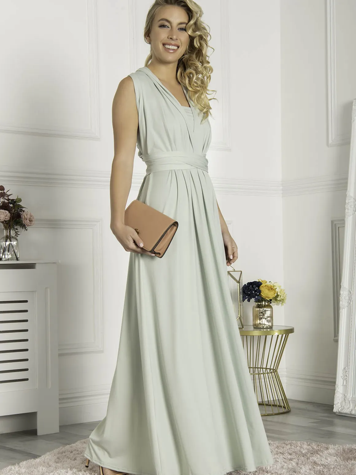 Twist & Tie Multiway Bridesmaid Maxi Dress with Bandeau, Light Green