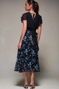 Two Tone Chiffon Midaxi Dress, Blue Floral