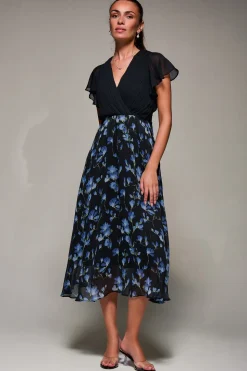 Two Tone Chiffon Midaxi Dress, Blue Floral