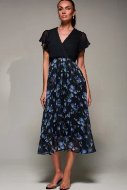 Two Tone Chiffon Midaxi Dress, Blue Floral