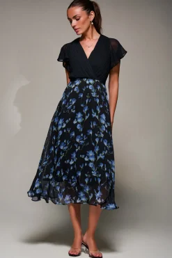 Two Tone Chiffon Midaxi Dress, Blue Floral