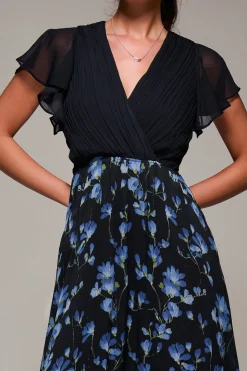 Two Tone Chiffon Midaxi Dress, Blue Floral