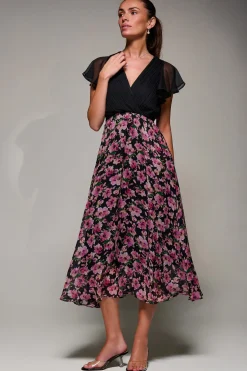 Two Tone Chiffon Midaxi Dress, Pink Floral