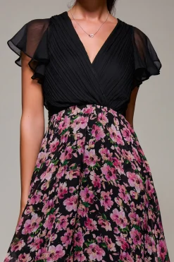 Two Tone Chiffon Midaxi Dress, Pink Floral
