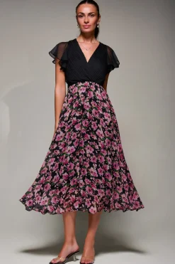 Two Tone Chiffon Midaxi Dress, Pink Floral