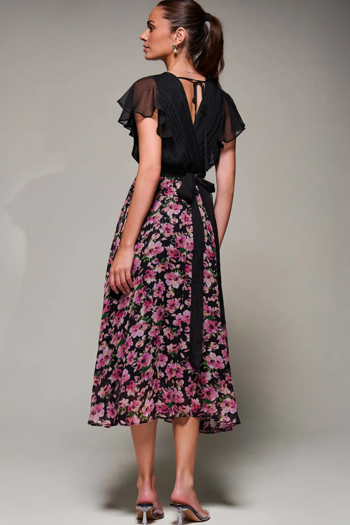Two Tone Chiffon Midaxi Dress, Pink Floral