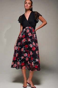 Two Tone Chiffon Midaxi Dress, Red Floral