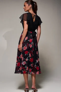 Two Tone Chiffon Midaxi Dress, Red Floral