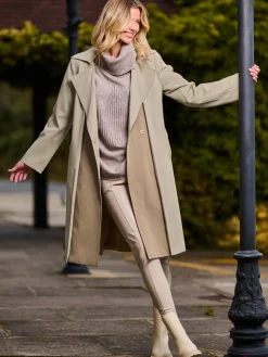 Two Tone Contrast Trench Coat, Khaki