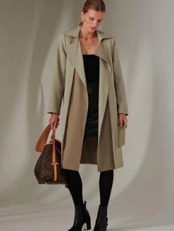 Two Tone Contrast Trench Coat, Khaki
