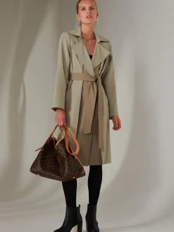 Two Tone Contrast Trench Coat, Khaki