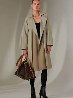 Two Tone Contrast Trench Coat, Khaki