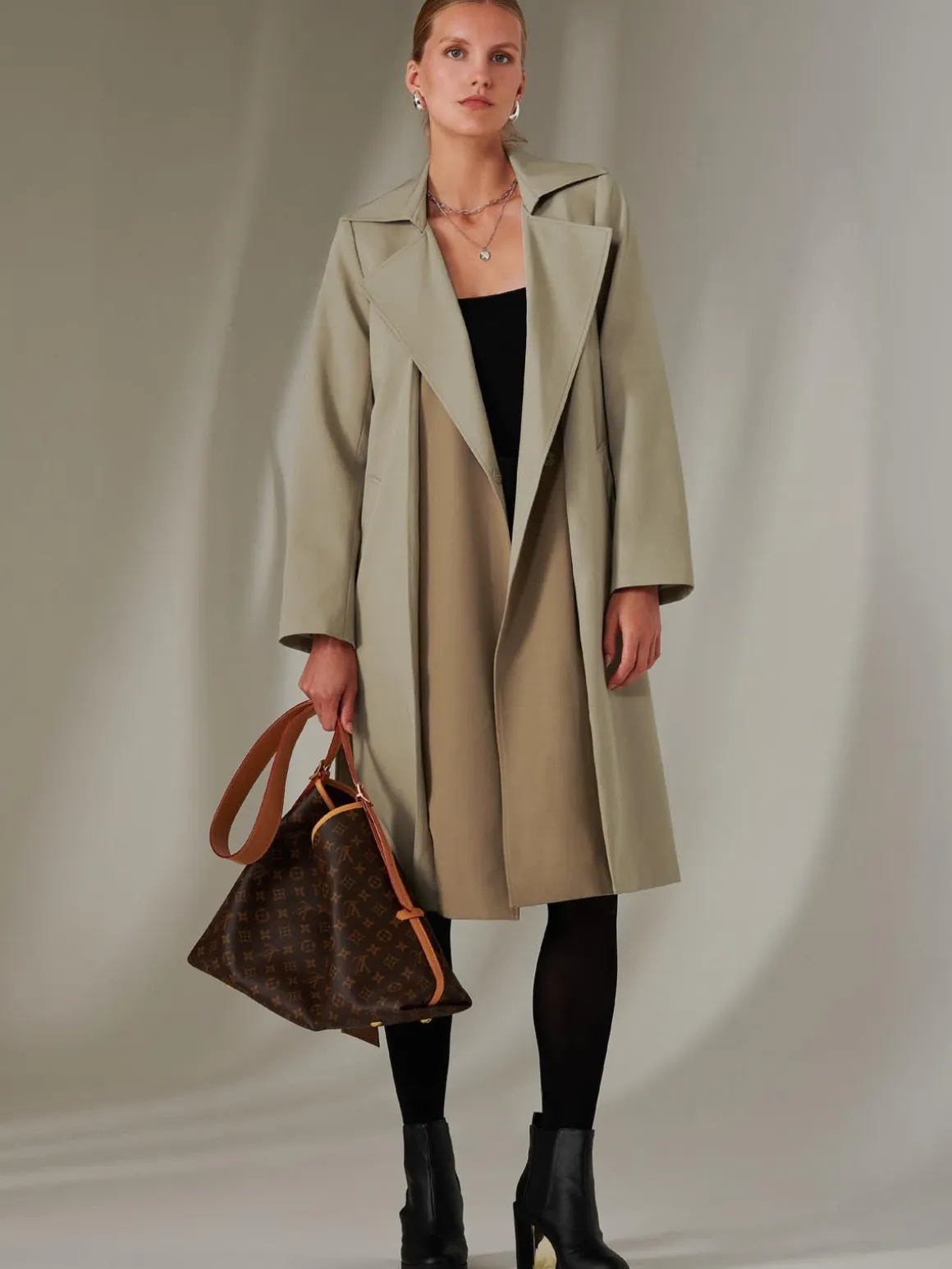 Two Tone Contrast Trench Coat, Khaki