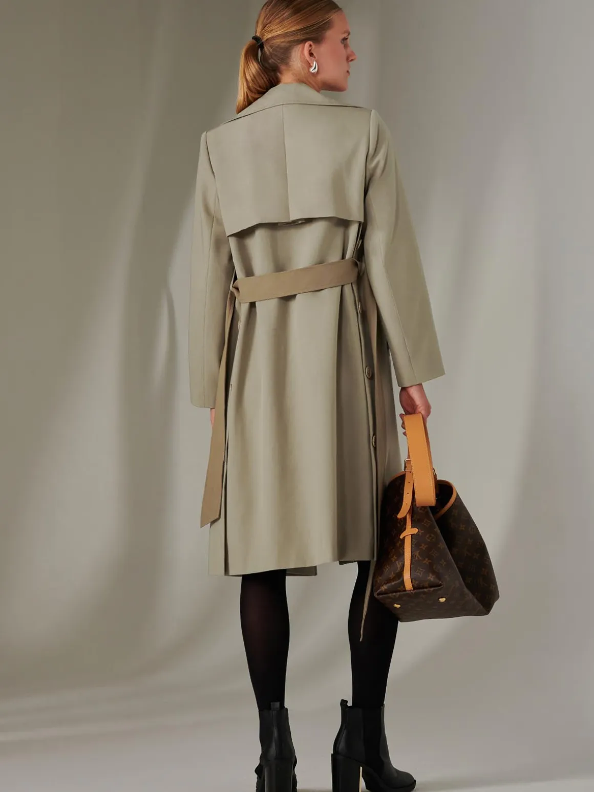 Two Tone Contrast Trench Coat, Khaki