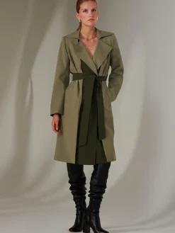 Two Tone Contrast Trench Coat, Soldier Green