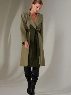 Two Tone Contrast Trench Coat, Soldier Green