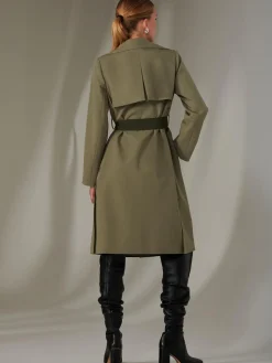 Two Tone Contrast Trench Coat, Soldier Green