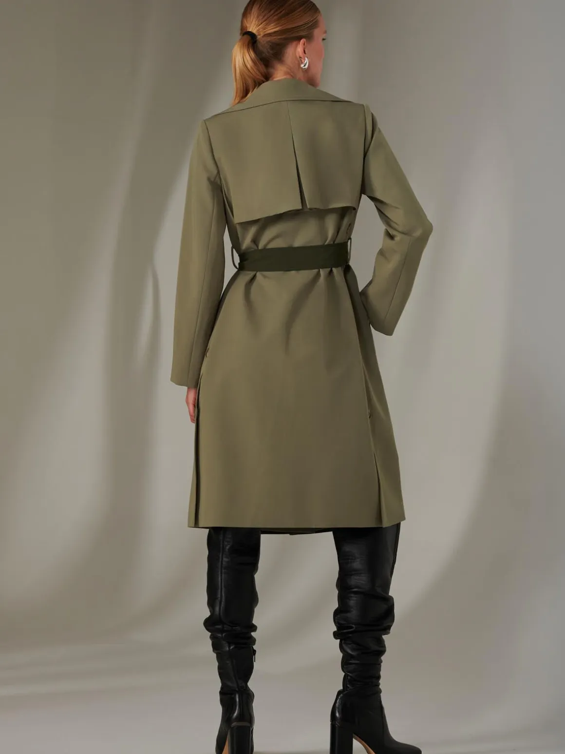 Two Tone Contrast Trench Coat, Soldier Green