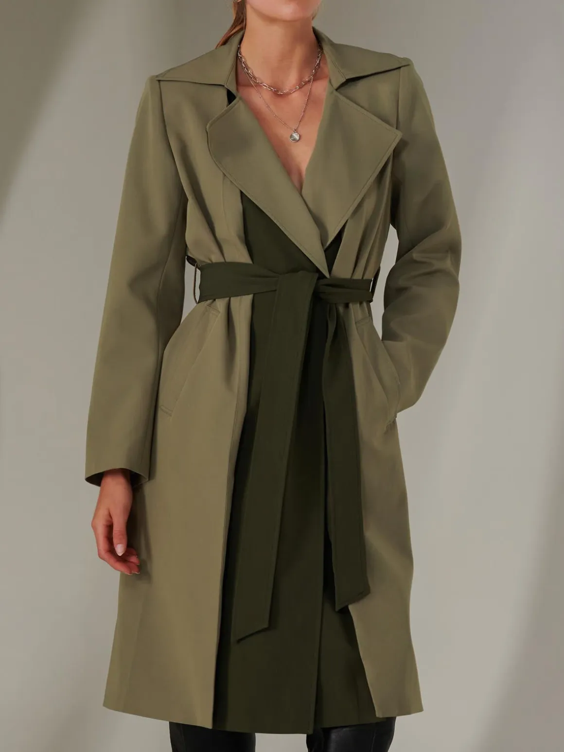 Two Tone Contrast Trench Coat, Soldier Green