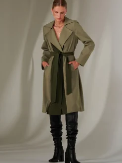 Two Tone Contrast Trench Coat, Soldier Green