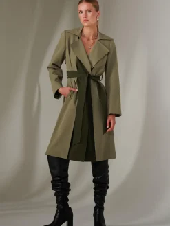 Two Tone Contrast Trench Coat, Soldier Green