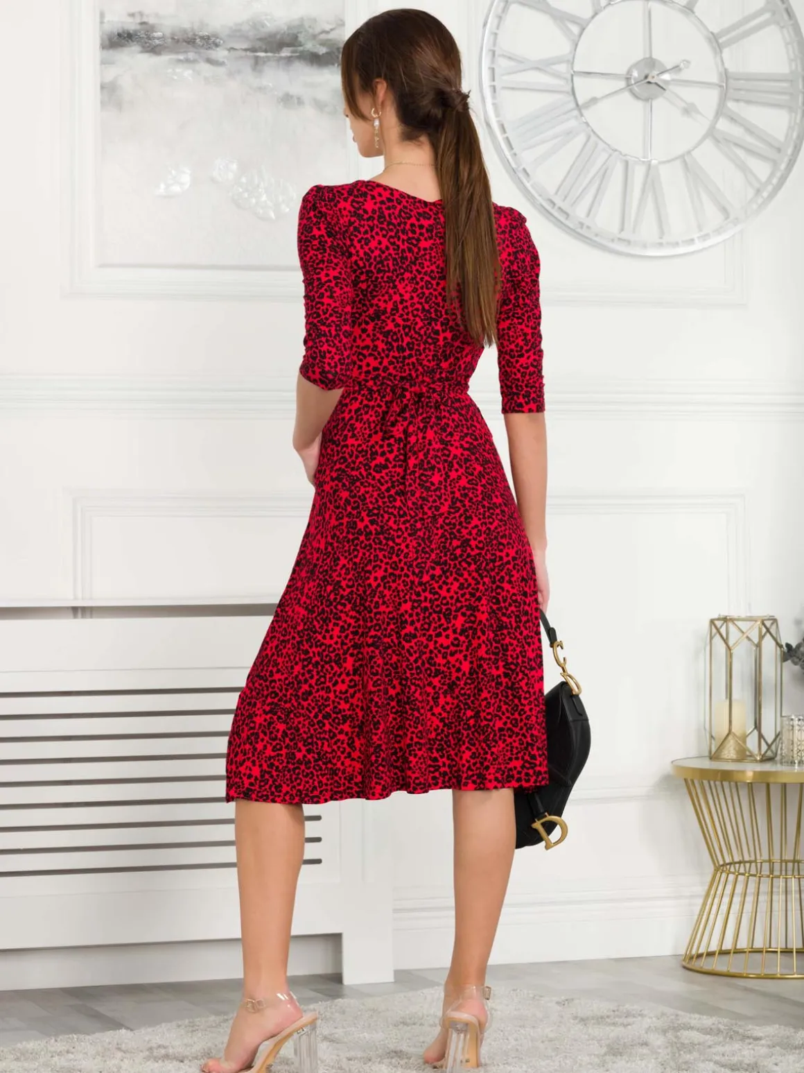 Valeria Viscose Midi Dress, Red Animal