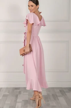 Vella Frill Wrap Maxi Dress, Baby Pink