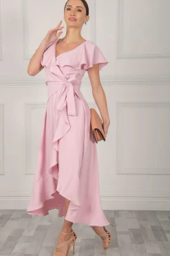 Vella Frill Wrap Maxi Dress, Baby Pink