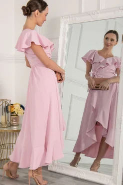 Vella Frill Wrap Maxi Dress, Baby Pink