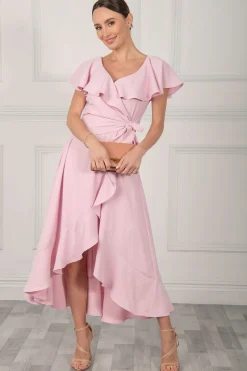 Vella Frill Wrap Maxi Dress, Baby Pink
