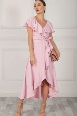 Vella Frill Wrap Maxi Dress, Baby Pink