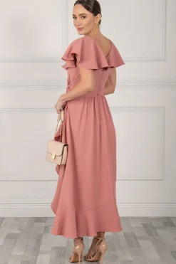 Vella Frill Wrap Maxi Dress, Mauve