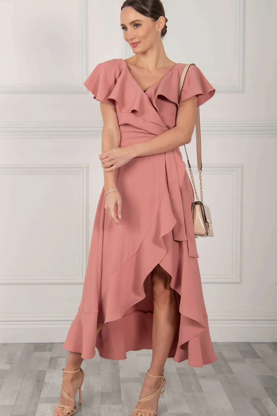 Vella Frill Wrap Maxi Dress, Mauve