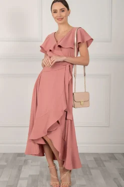 Vella Frill Wrap Maxi Dress, Mauve