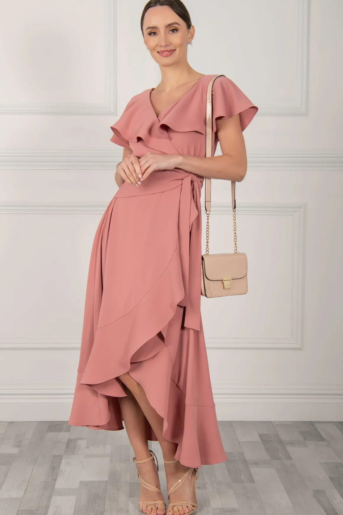 Vella Frill Wrap Maxi Dress, Mauve