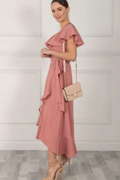 Vella Frill Wrap Maxi Dress, Mauve