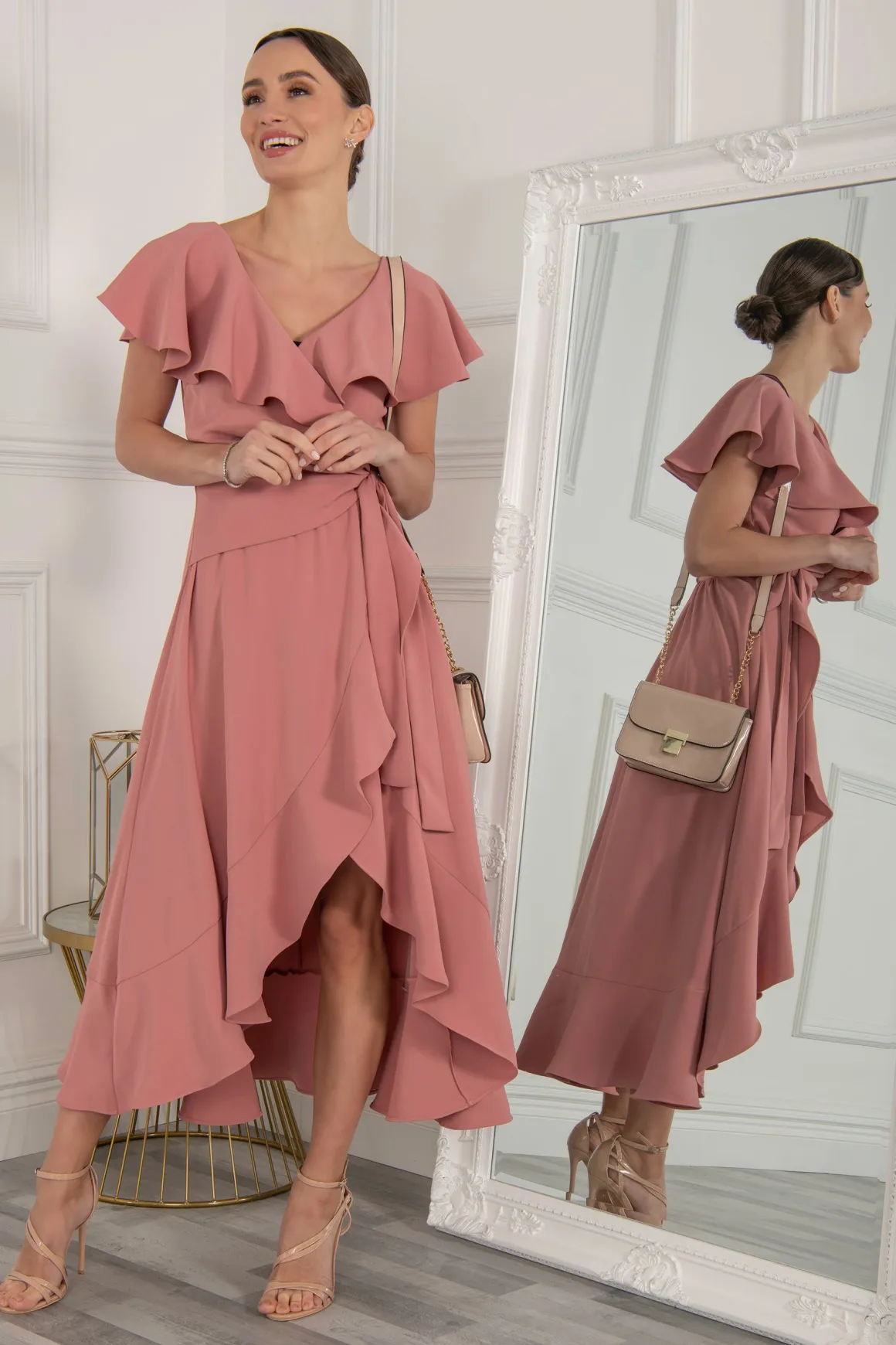 Vella Frill Wrap Maxi Dress, Mauve
