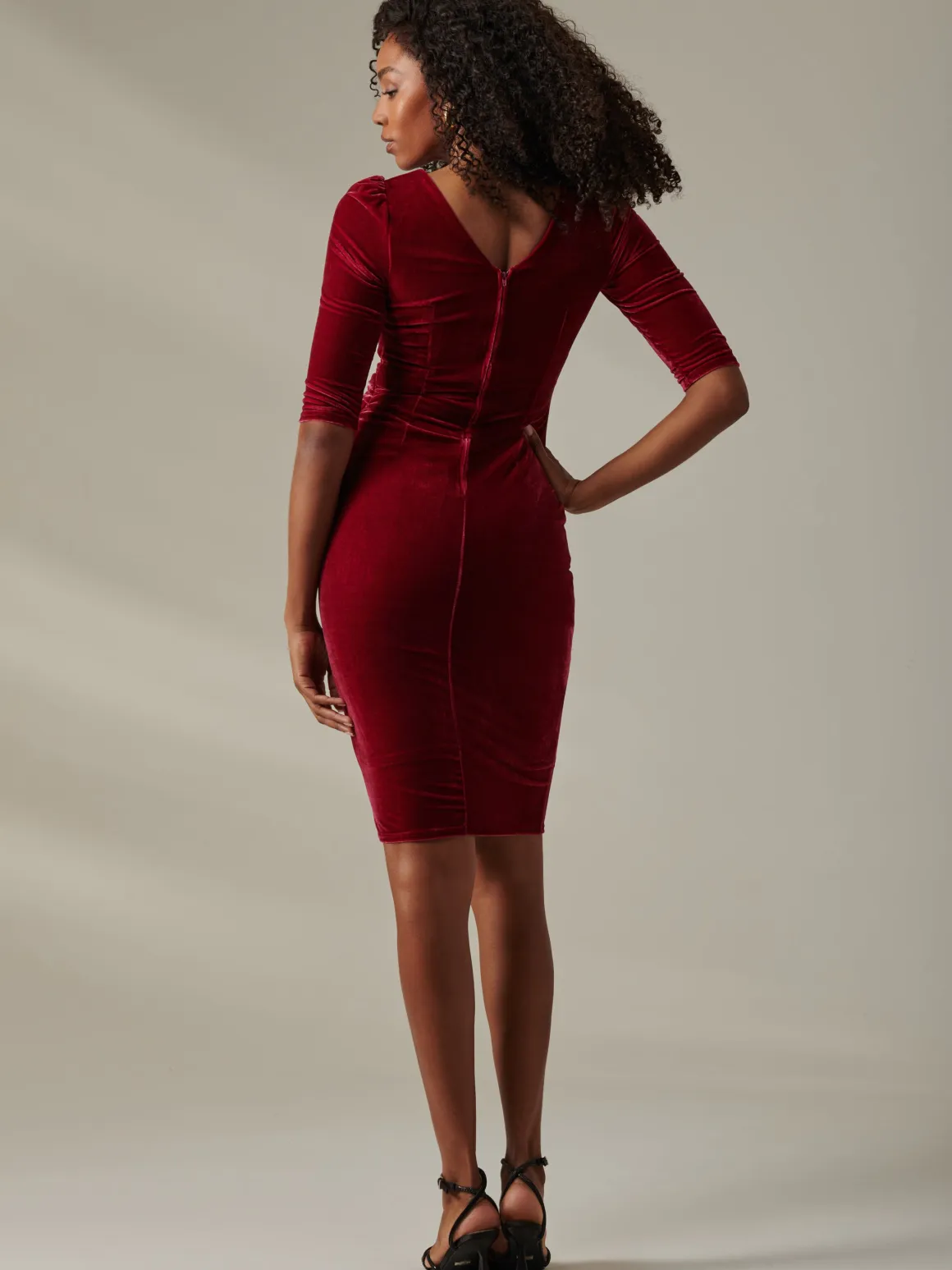 Velvet Side Tie Midi Dress, Wine